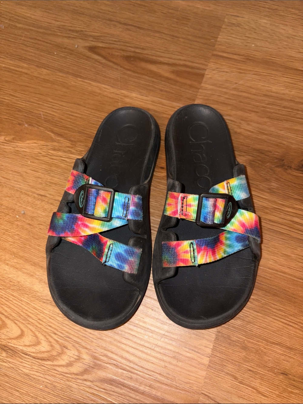 Chaco Tie-Dye Webbing Slide Sandals - Black Footbed